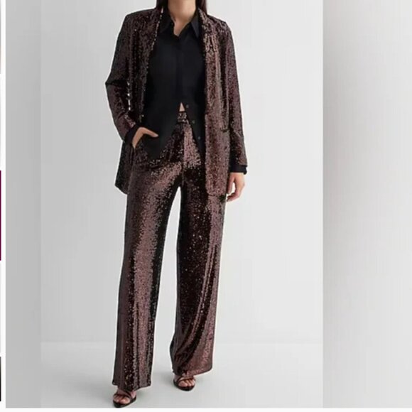 NWT Express Sequin Open Front Boyfriend Blazer, Bronze, XL - Picture 4 of 7